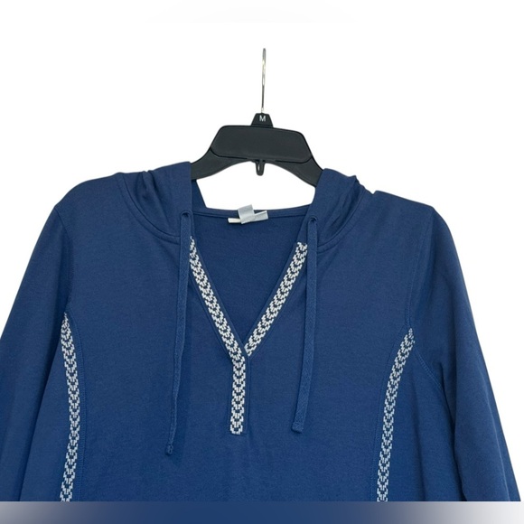 Women’s J. Jill French Terry Embroidered Hooded Tunic Blue Top: Size M Petite - Picture 2 of 8